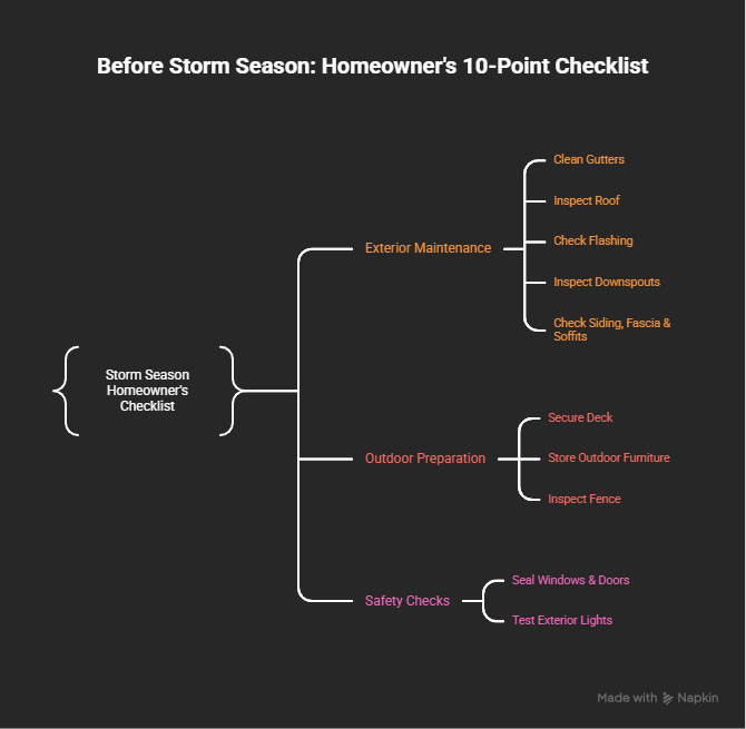 10-point homeowner checklist for preparing a home before storm season.